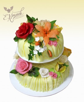 Лимонный торт с цветами 